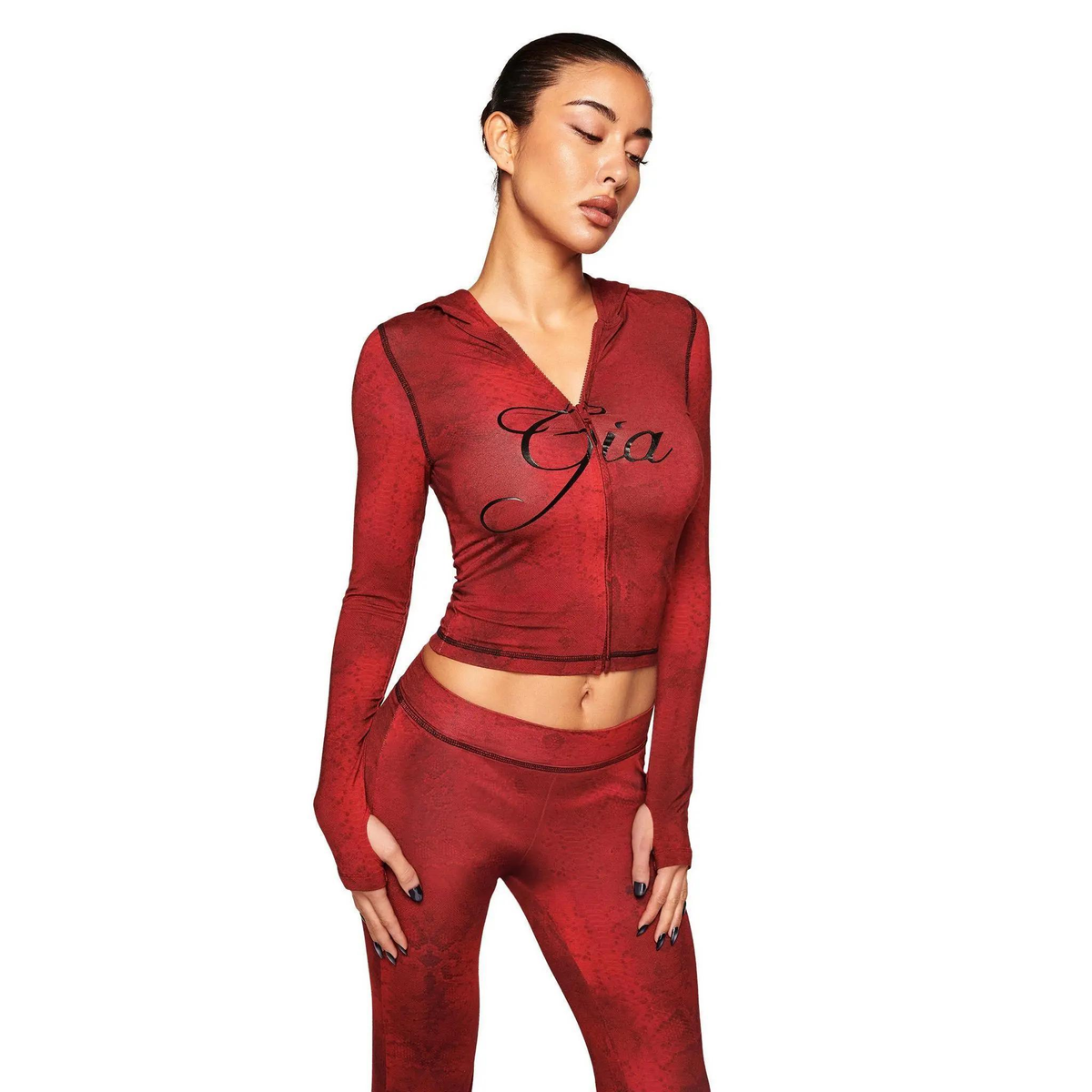 Serpentine Zip-Up Hoodie - Wine Red