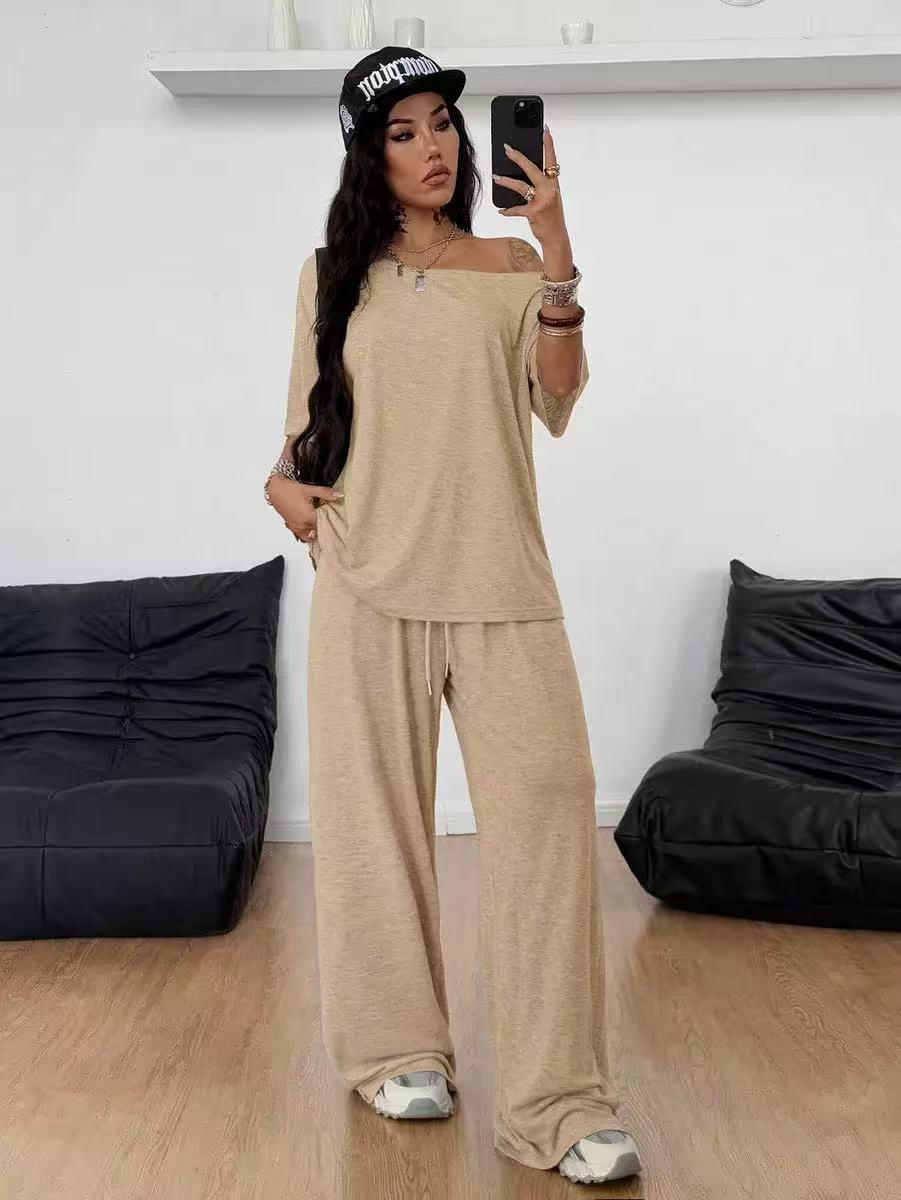 Off-Shoulder Tee & Wide-Leg Pant Set